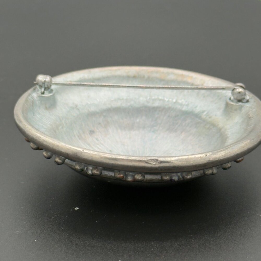 Vintage Liz Claiborne Oval Brooch Pin With Multi-Color Beaded Border Silver-Tone - Picture 9 of 14